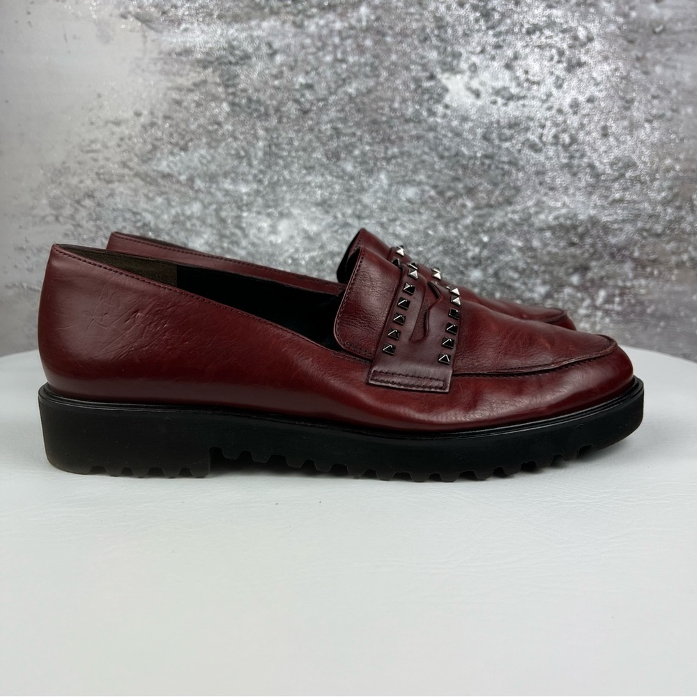 Paul Green Burgundy Studded Leather Loafers - Picture 2 of 10
